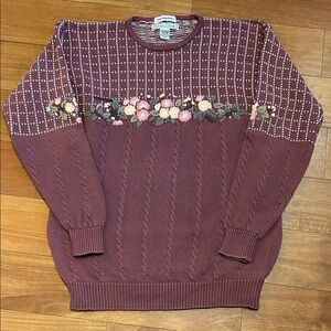 Vintage Izod Club Hand Embroidered Cable Sweater